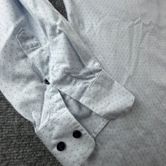 David Donahue 16.5 34/35 Trim Cotton Geometric Blue Shirt Long Sleeve Button Up - Picture 9 of 13